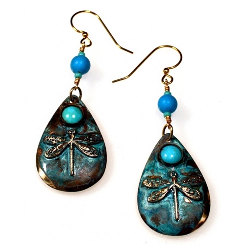 Click to view detail for EC-140 Earrings Dragonfly, Turquoise $105